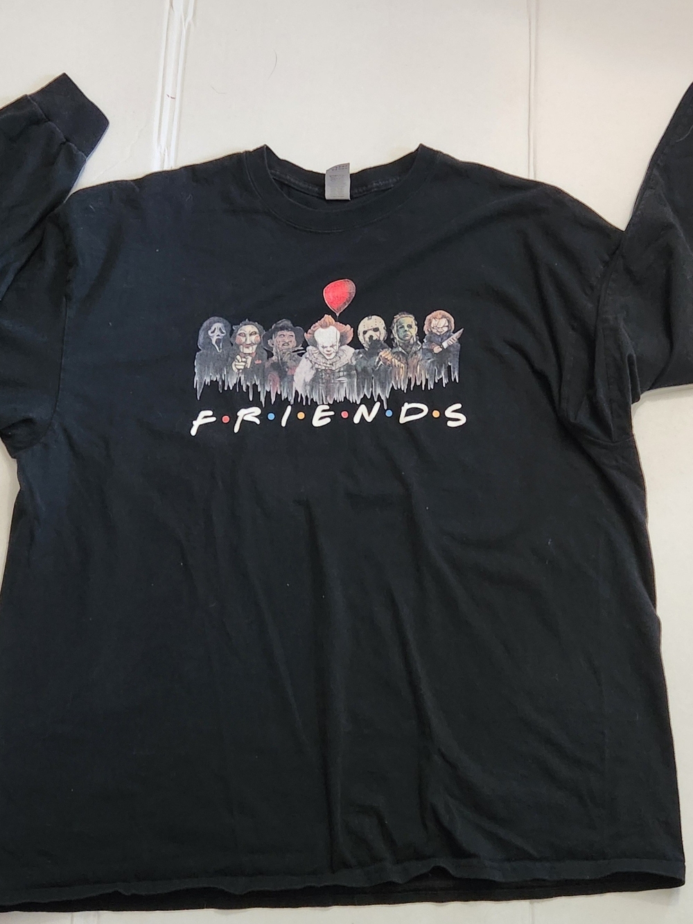 Gildan Black Long Sleeve 'Friends' Horror Character Graphic Tee